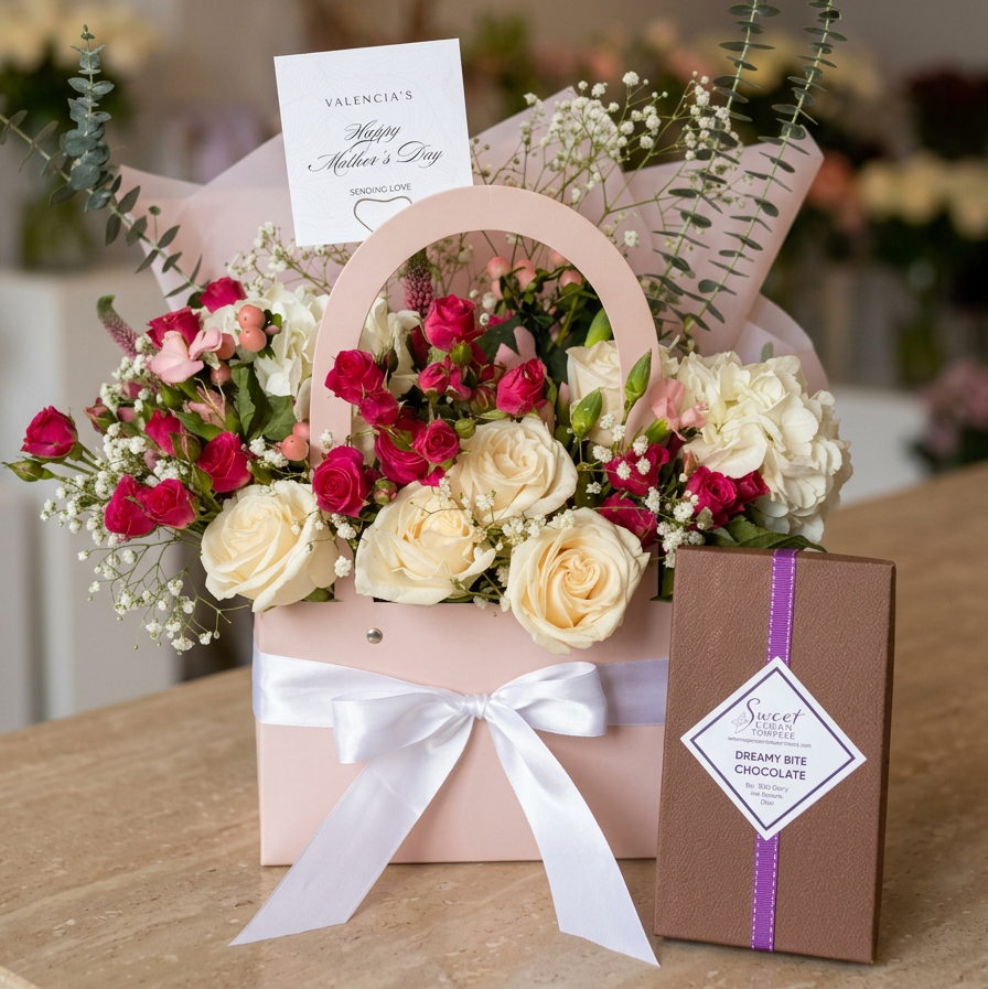 Mother's Day Seasonal Arrangement with Chocolate Box